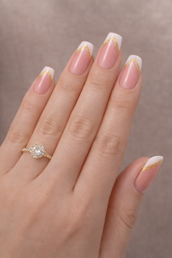 Luxury Pink V-Tip Gold Line Press On Nails – 24 Pieces Set - The Nail Bar