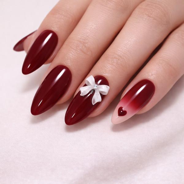 Ruby Luxe Bow – 24 Pc Premium Press On Nails - The Nail Bar